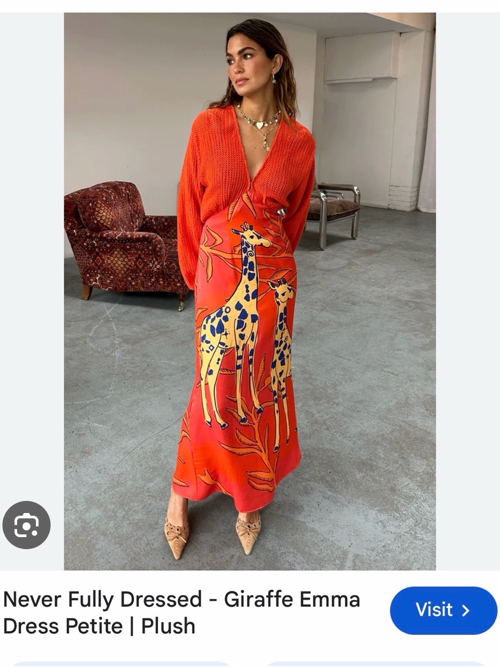 Never Fully Dressed Orange Giraffe Print Maxi Dress